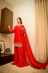 Pure Raw Silk Red Dress