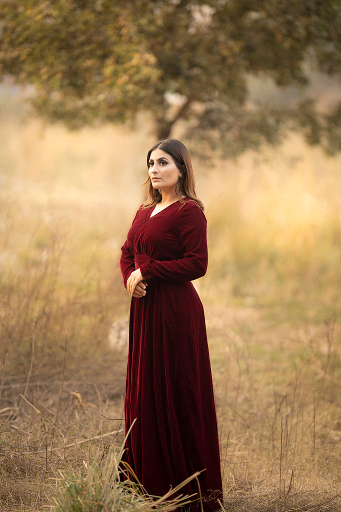 Valentina Burgundy Velvet Mini Dress | KITRI Studio