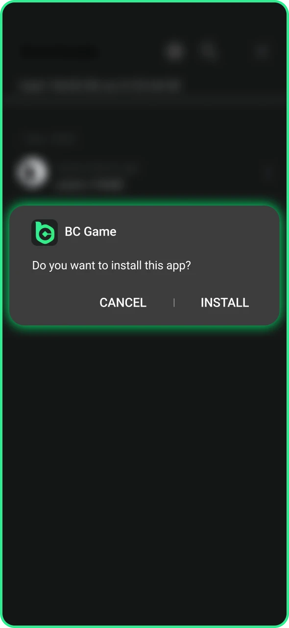 Confirm the BC Game app installation.